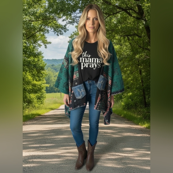 UPCYCLED Kantha Poncho Top OS NWT - Picture 2 of 4